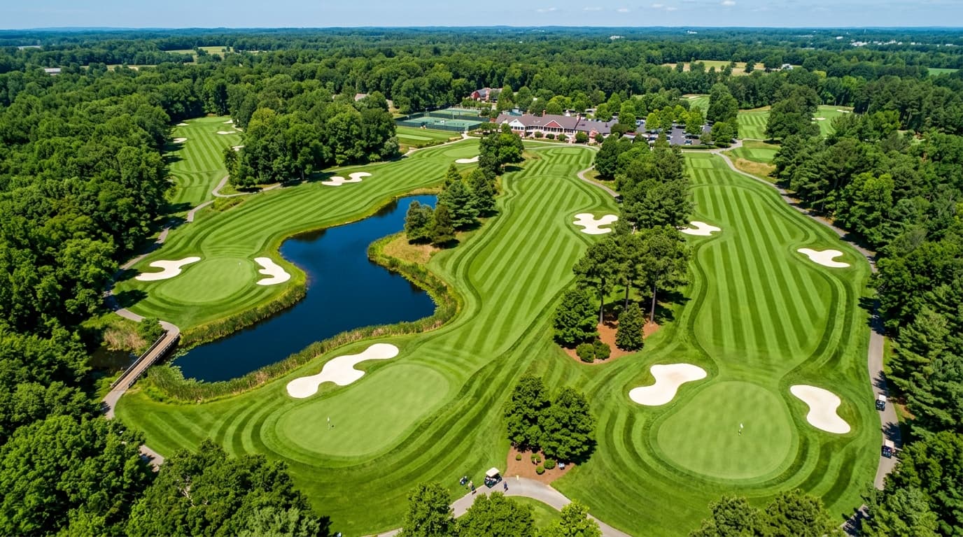 Golf course at sunrise (RGB aerial view)